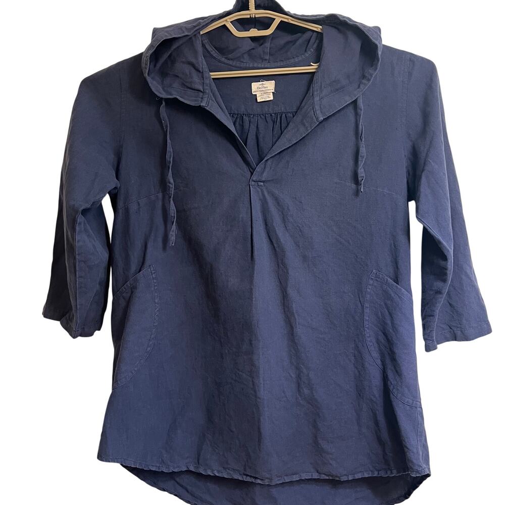 Dr. Flax 100% Linen Hooded Pullover Tunic Top Blue L/XL Relaxed Artsy Hoodie
